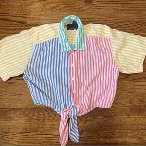 Vintage Ladies LizWear Shirt w/ Tie Front Button Down Size Small